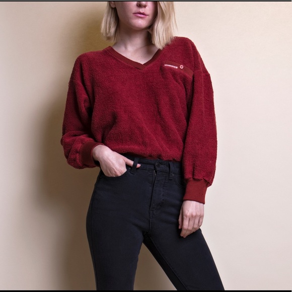 ❌SOLD❌Vintage maroon terry cloth v neck sweater - Picture 3 of 7